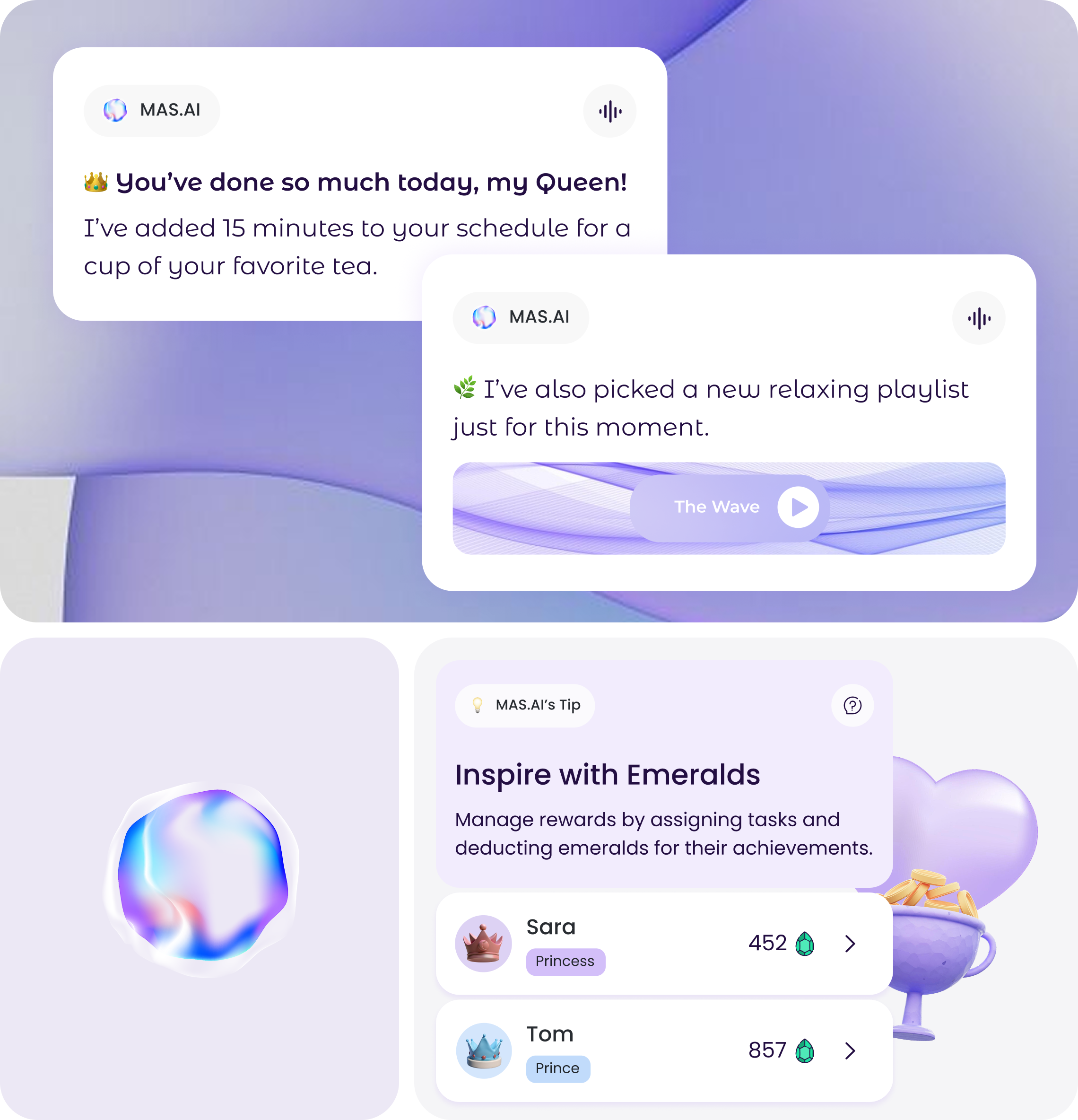 MAS.AI app interface showing chat with AI assistant