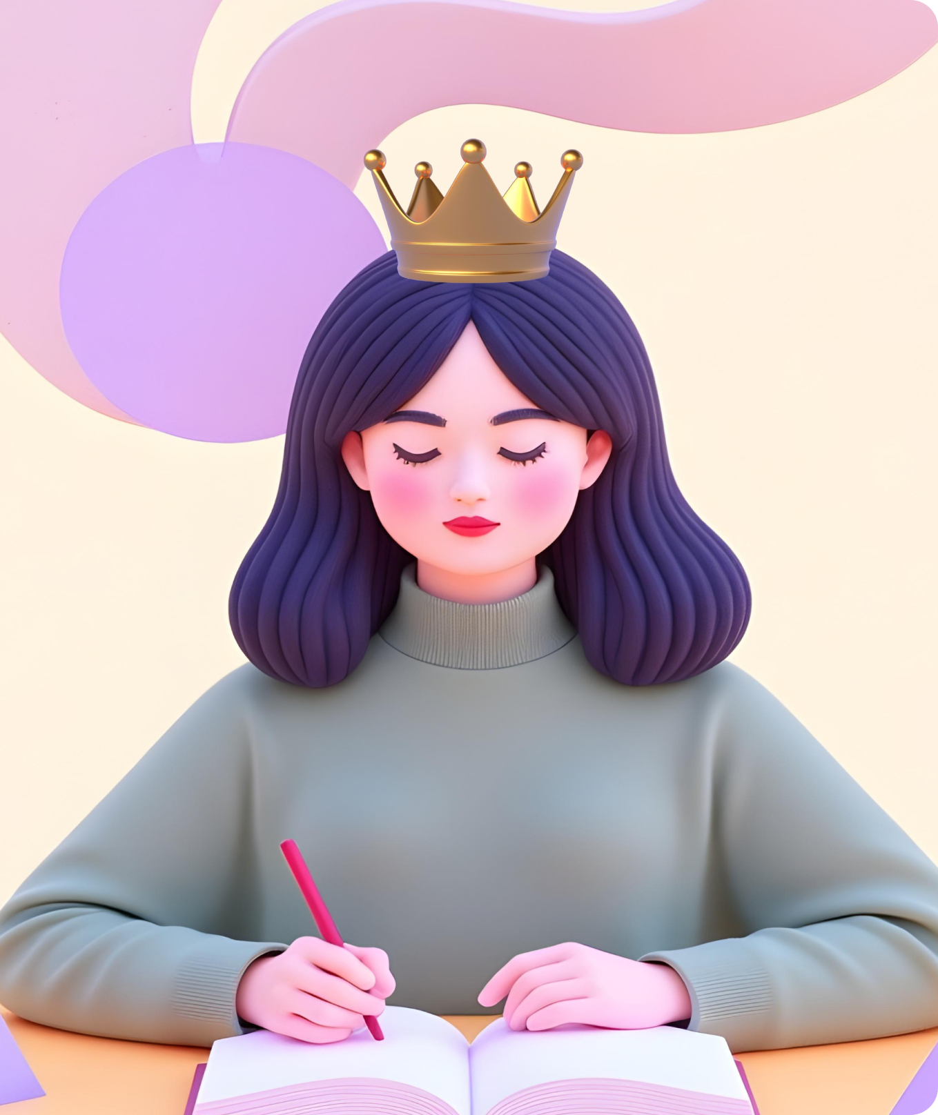 Mom with a crown writing in a book